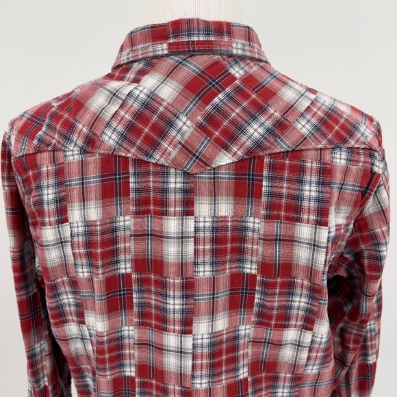 Lucky Brand Mens Snap Up Red Plaid Cotton Western Shirt L Large - Picture 4 of 7